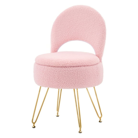 Casa Pura Furniture Teddy Velvet Storage Ottoman Vanity Stool with Folding Back, Makeup Chair or Footstool for Bedroom, Living Room Pink