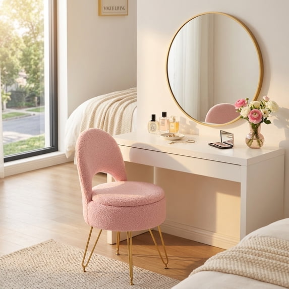 Casa Pura Furniture Teddy Velvet Storage Ottoman with Folding Back, Pink