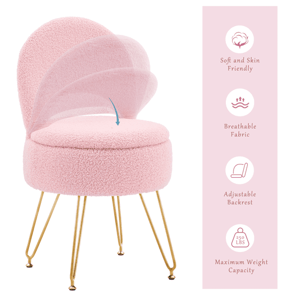 Casa Pura Furniture Teddy Velvet Storage Ottoman with Folding Back, Pink