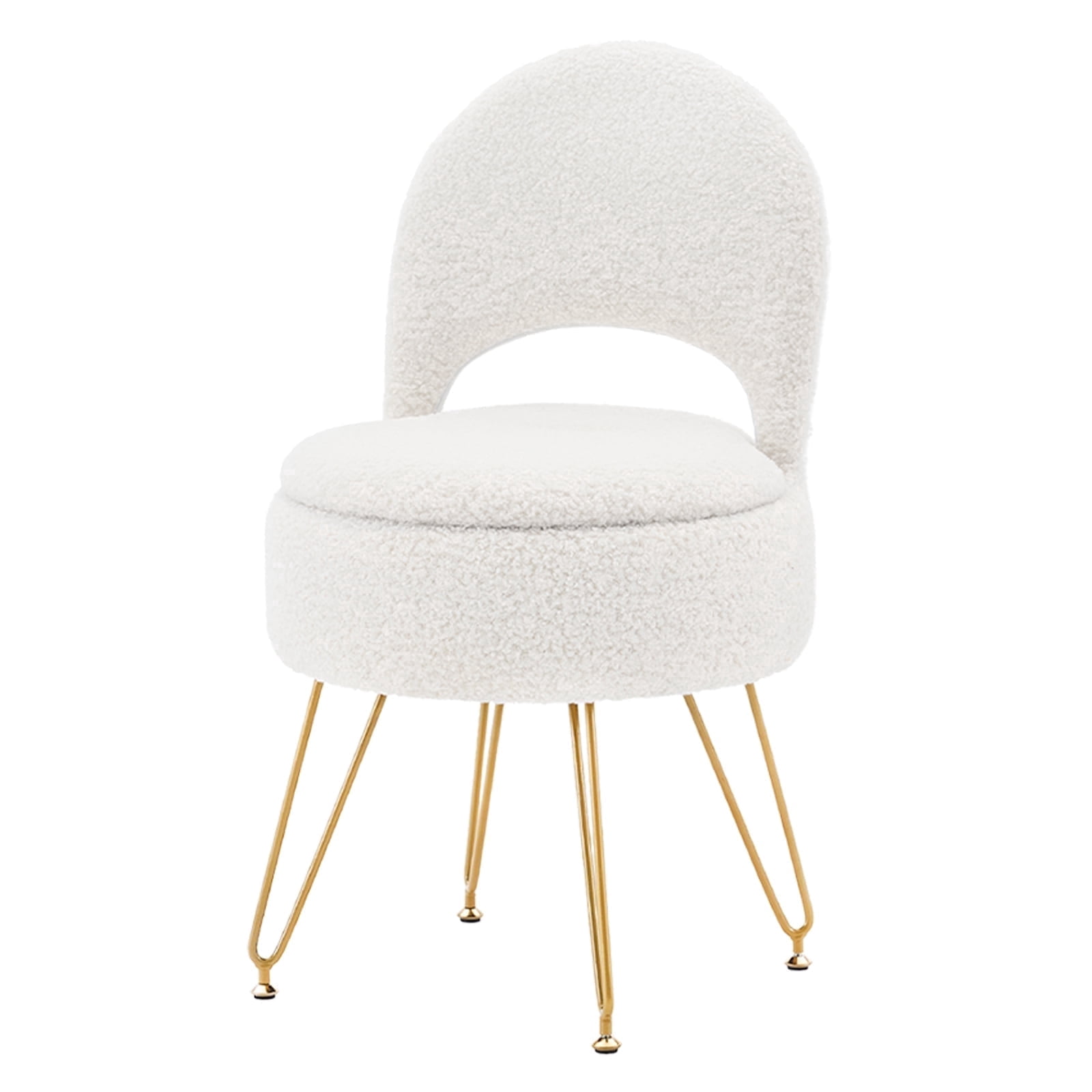 Casa Pura Furniture Modern Teddy Velvet Storage Ottoman with Folding Back, Round, White