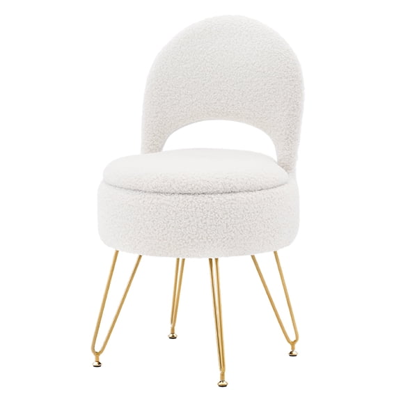 Casa Pura Furniture Teddy Velvet Storage Ottoman Vanity Stool with Folding Back, Makeup Chair or Footstool for Bedroom, Living Room White