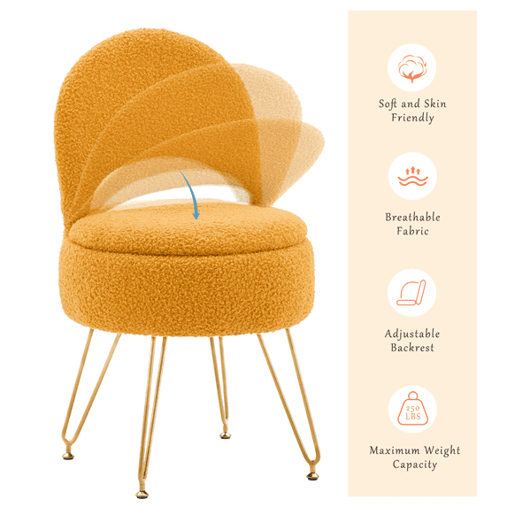 Casa Pura Furniture Teddy Velvet Storage Ottoman Modern Round Folding Back Yellow 1-Piece