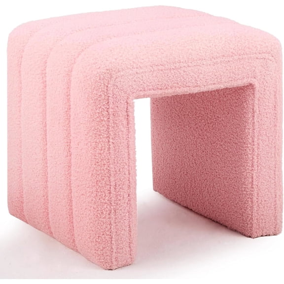 Casa Pura Furniture Vanity Stool Chair, U Shaped Teddy Velvet Ottoman, Modern Sofa Bench Footrest, Multifunction Footstool Extra Seat Home Decor for Makeup Room, Living Room, Entryway, Office