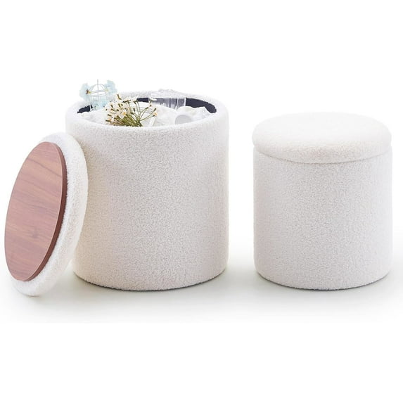 Casa Pura Furniture Vanity Stool with Storage for Bedroom, Round Ottoman with Storage Set of 2,Small Velvet Foot Stool for Living Room, Living Room