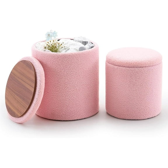 Casa Pura Furniture Vanity Stool with Storage for Bedroom, Round Ottoman with Storage Set of 2,Small Velvet Foot Stool for Living Room, Living Room