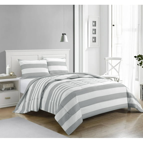 Casa Rugby 2-Piece Grey 100% Polyester Fill Comforter Set, Multiple Colors and Sizes