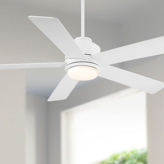 Casa Vieja 52" Grand Palm Modern Indoor Outdoor Ceiling Fan 5 Blade LED Light Remote Control Matte White Finish Bedroom Damp Rated