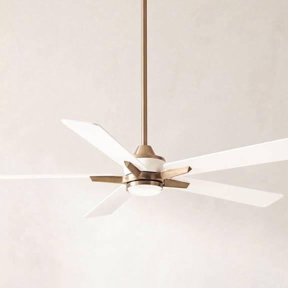 Casa Vieja 52" Vegas Nights Modern Indoor Ceiling Fan 5 Blade LED Light Remote Control Soft Brass Finish White Wood Blades Bedroom