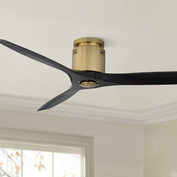 Casa Vieja 52" Windspun Indoor Ceiling Fan 3 Blade Remote Control Brass Finish Motor Black Finish Wood Blades Hugger DC Motor