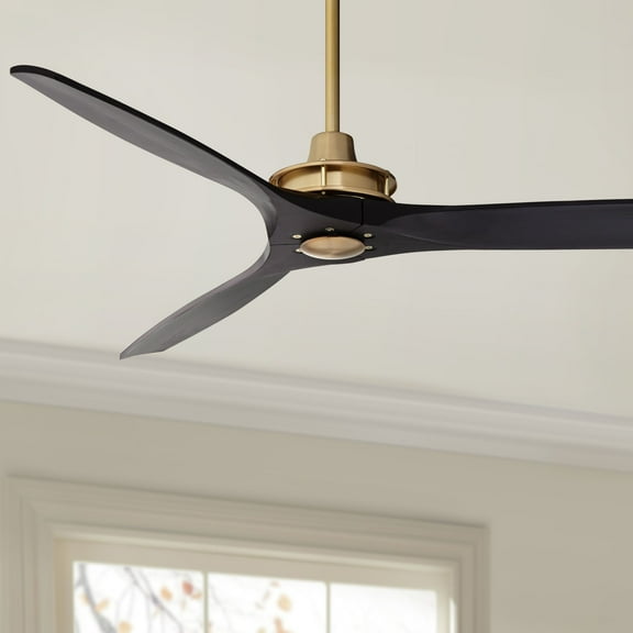 Casa Vieja 52" Windspun Indoor Ceiling Fan 3 Blade Remote Control Soft Brass Finish Motor Matte Black Finish Wood Blades Bedroom