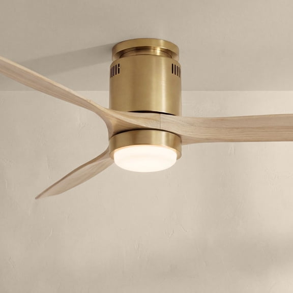 Casa Vieja 52" Windspun Modern Indoor Ceiling Fan 3 Blade LED Light Remote Control Soft Brass Finish Bedroom Hugger DC Motor