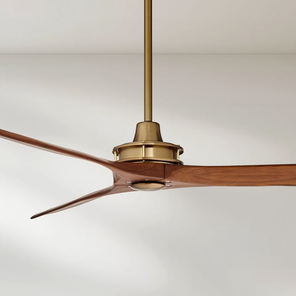 Casa Vieja 52" Windspun Modern Indoor Ceiling Fan 3 Blade Remote Control Brass Finish Motor Walnut Finish Wood Blades Bedroom