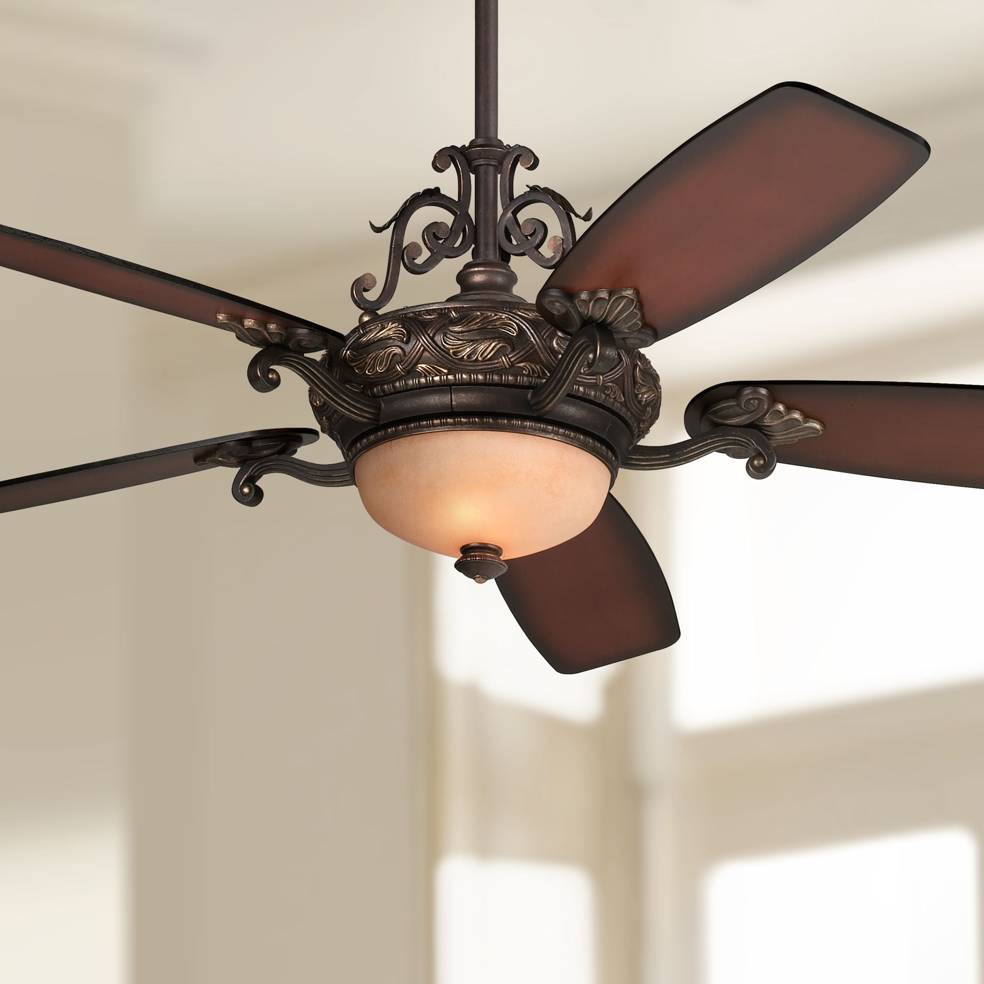 Casa Vieja 56" Casa Esperanza Indoor Ceiling Fan 5 Blade LED Light Remote Control Bronze Gold Motor Teak Finish Blades Bedroom
