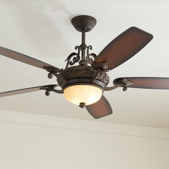 Casa Vieja 56" Casa Esperanza Indoor Ceiling Fan 5 Blade LED Light Remote Control Bronze Gold Motor Teak Finish Blades Bedroom