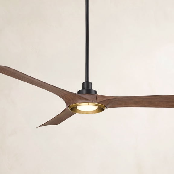 Casa Vieja 56" Ethos Indoor Outdoor Ceiling Fan 3 Blade LED Light Remote Control Matte Black Finish Dark Walnut Finish Blades Damp Rated