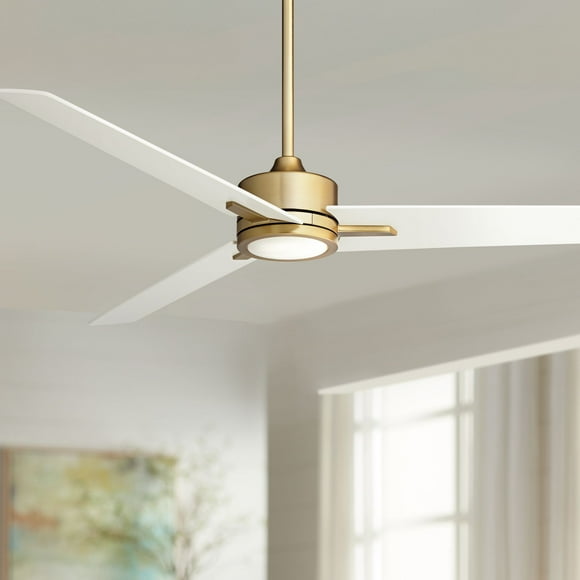 Casa Vieja 60" Monte Largo Modern Indoor Ceiling Fan 3 Blade LED Light Remote Control Soft Brass Finish Bedroom Living Room