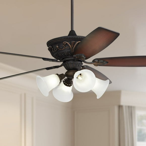 Casa Vieja 60" Montego Traditional Indoor Ceiling Fan 5 Blade Marbleized Glass LED Light Bronze Finish Teak Finish Blades Bedroom