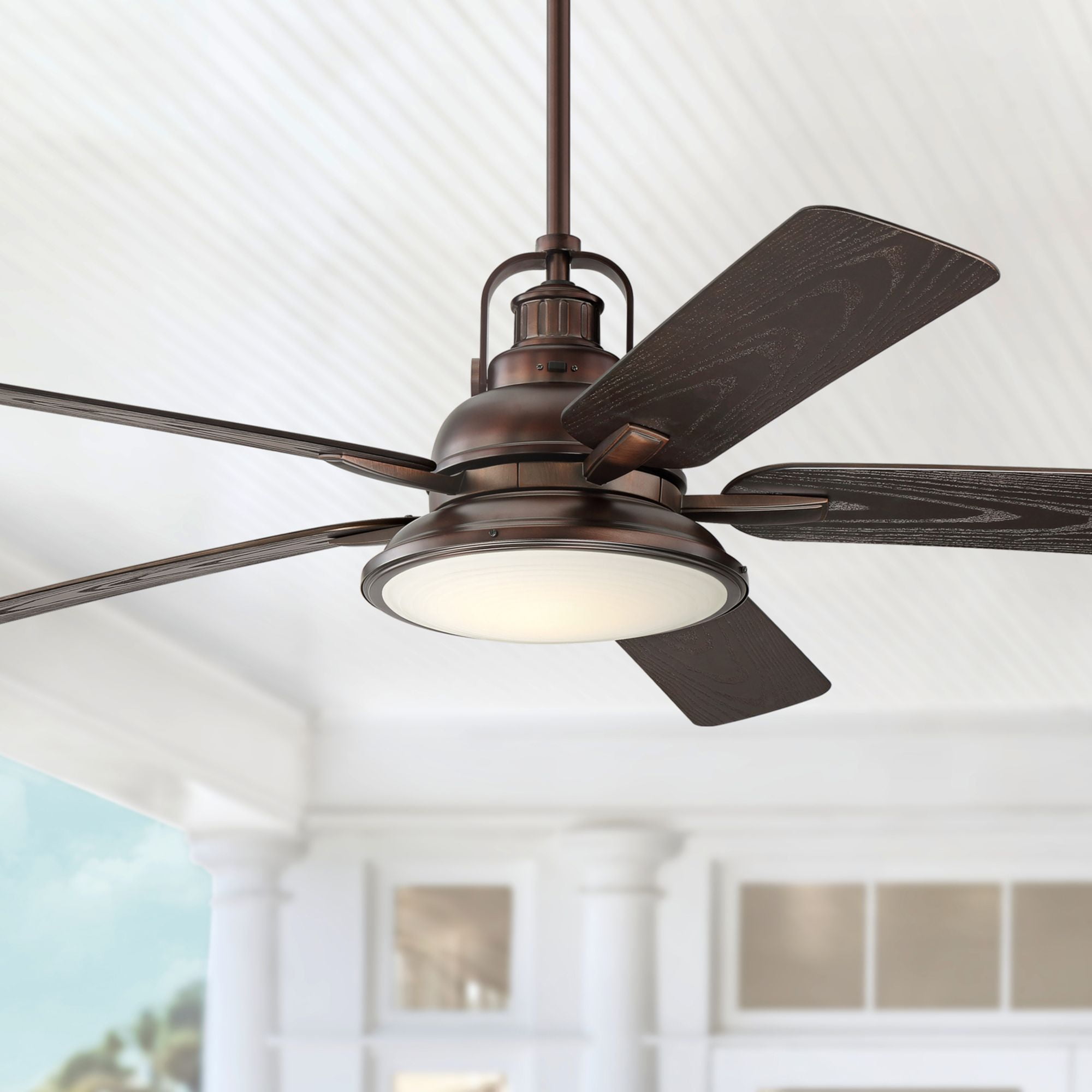 60" Bronze Industrial Ceiling Fan with LED Light and Remote
