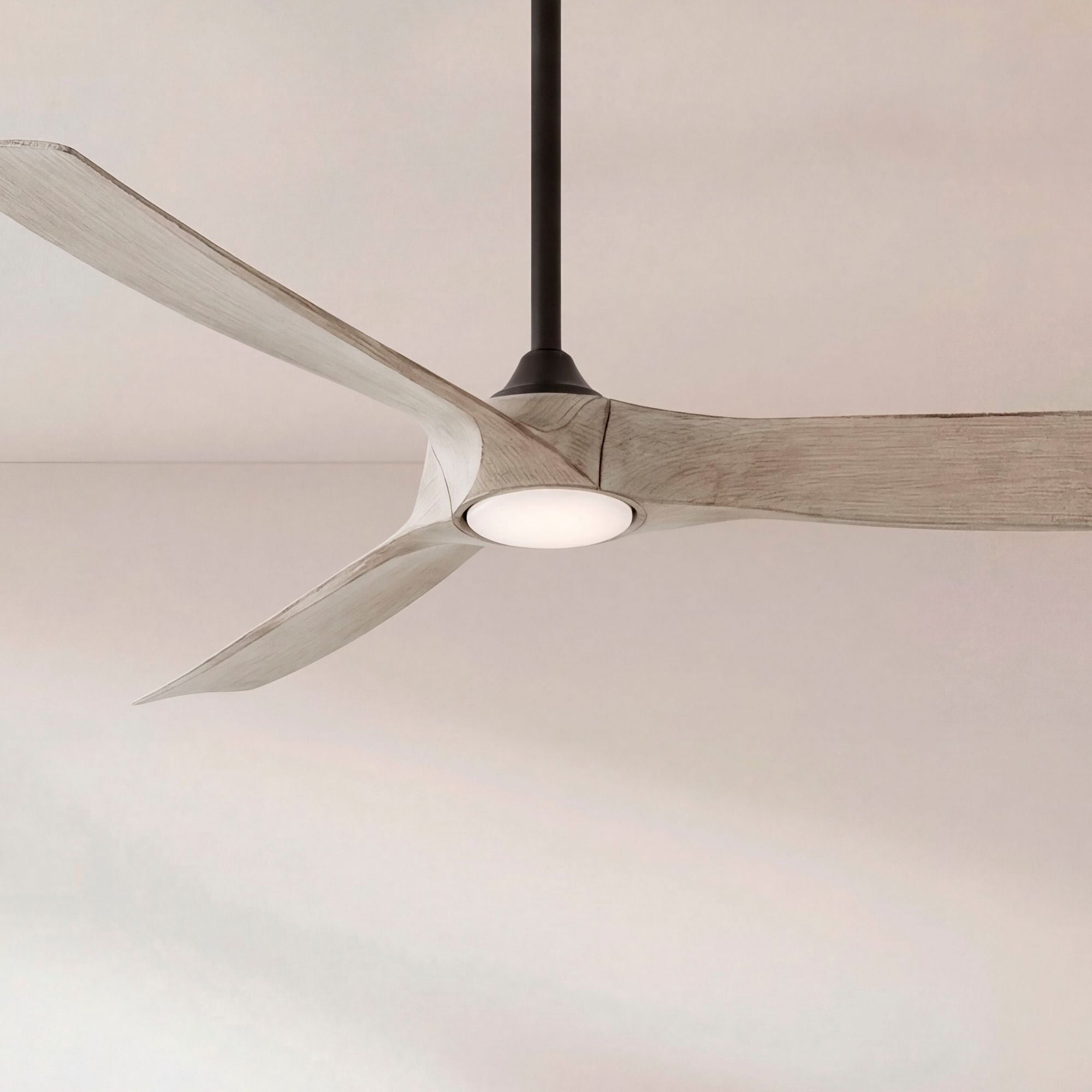 Casa Vieja 70" Kona Wind Indoor Outdoor Ceiling Fan 3 Blade LED Light Remote Control Black Finish Distressed White Oak Blades DC Motor Damp Rated