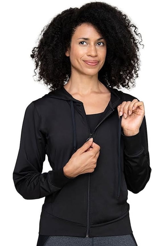 Womens Sporty-Chic Lightweight Hooded Zip Up Soft Jacket CZJ401 (2X, Black)