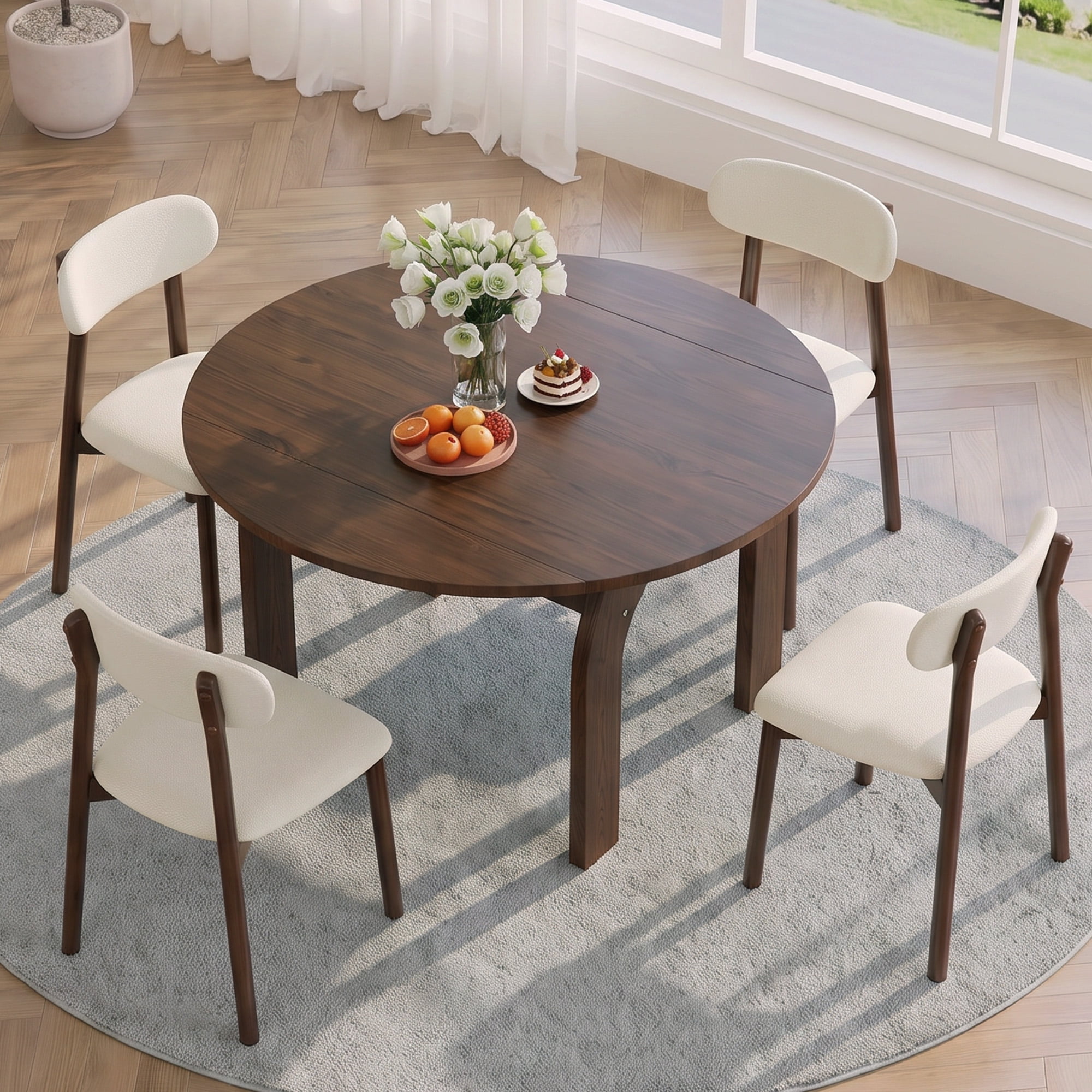 CasaBloom 35"-51" Extendable Round Dining Table Set for 4, Solid Wood ...