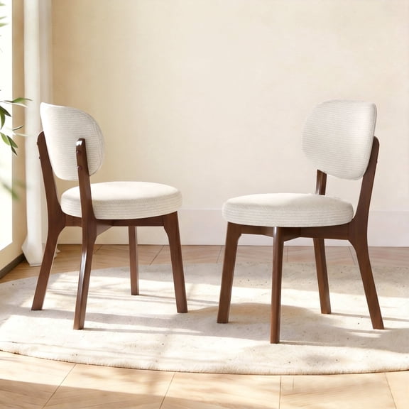 CasaBloom Dining Chairs Set of 2, Mid-Century Modern Solid Wood Kitchen Side Chairs Round Chenille Upholstered Dining Room Chairs