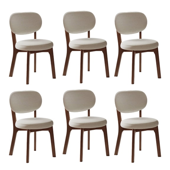 CasaBloom Dining Chairs Set of 6, Mid-Century Modern Wooden Kitchen Side Chairs Round Chenille Upholstered Solid Oak Dining Room Chairs