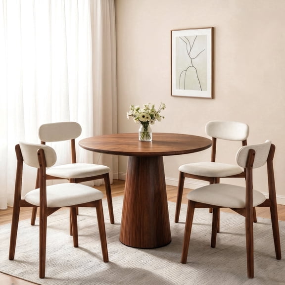 CasaBloom Farmhouse Dining Chairs Set of 4, Solid Wood Upholstered Kitchen Chair Curved Back Padded Side Chairs for Home & Restaurant