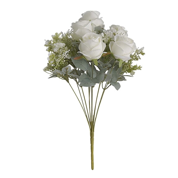 CasaChic 1 x 11 Heads Simulated Red Rose Artificial Flower Bouquet, 12.99'' Height, Faux Silk & Plastic, Lifelike, Durable, for Wedding Guide Layout, Home, Party, Indoor Outdoor Decor