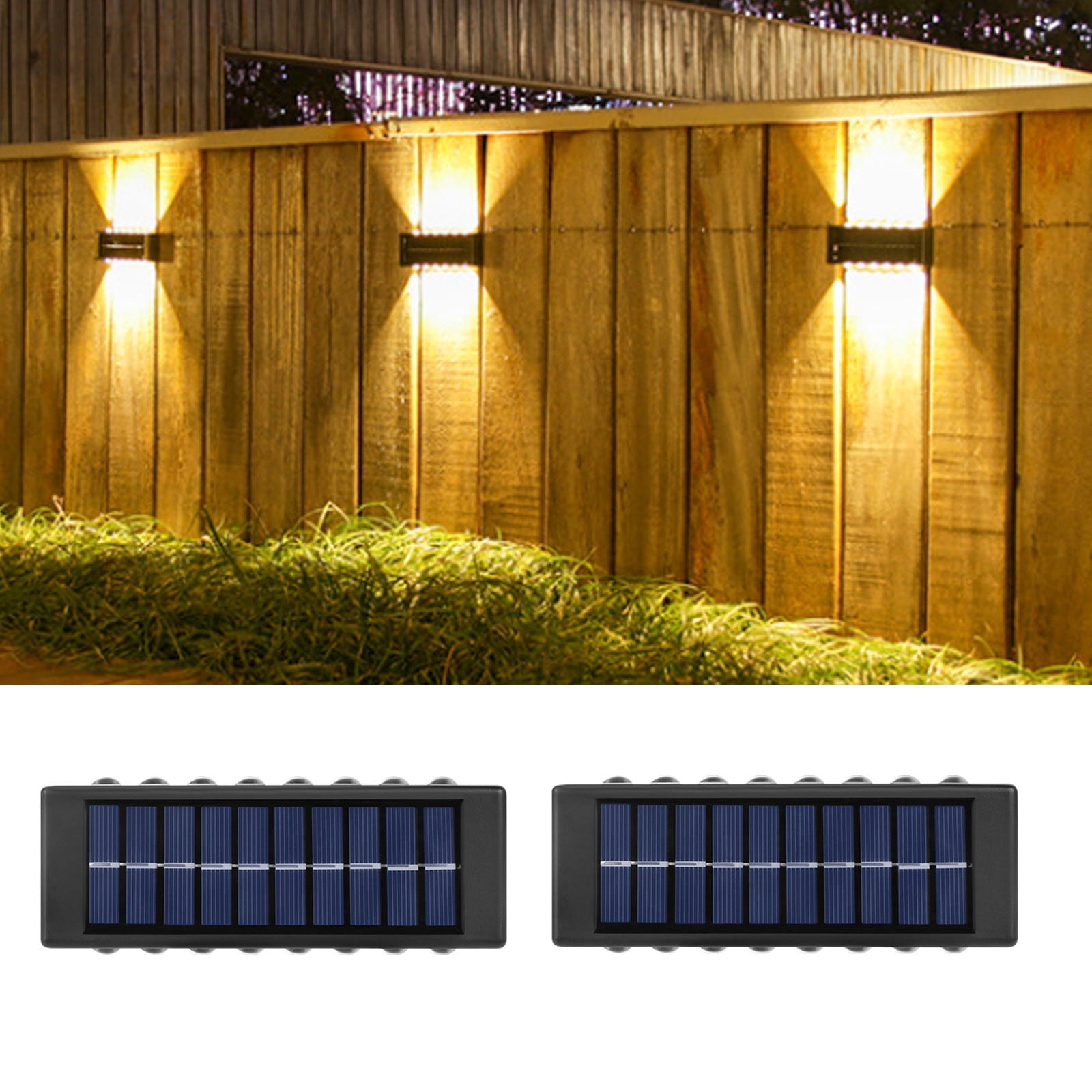 CasaChic 2 Pack Solar Wall Lights, IP65 Up and Down Illuminate, 6H Charging 8-12H Lighting, Home Garden Porch Lights, Driveway Gate Sidewalk Lights, Outdoor Decor Lighting, Solar Wall Sconces