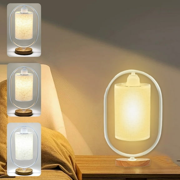 CasaChic 3 Way Dimmable Table Lamp, Round Flaxen Fabric Shade, Solid Wood Base, LED Bulb Included, for Bedroom, Living Room, Office, Dorm