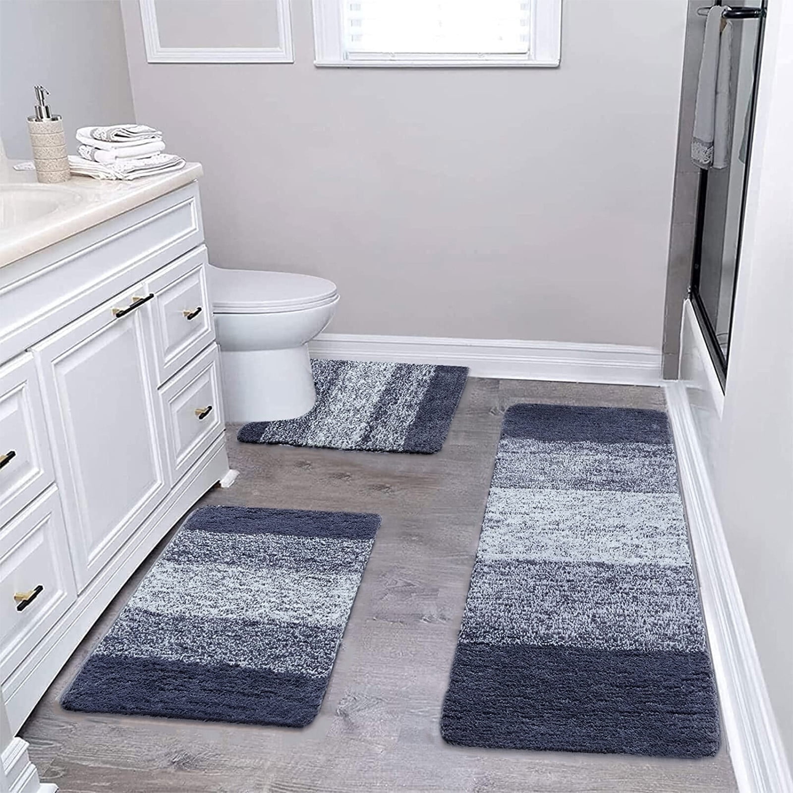 CasaChic 4-Piece Microfiber Foam Bathroom Rug Set, Absorbent Non-Slip Machine Washable with U Shaped Toilet Mat, Modern