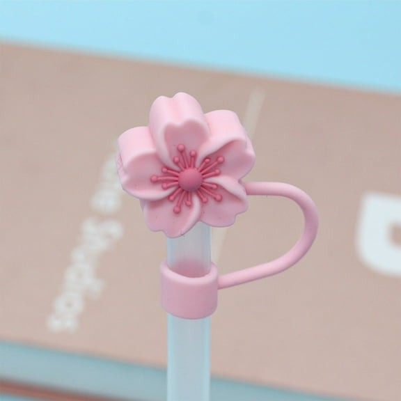 CasaChic Cute Flower Shaped Silicone Straw Cover, Food-Grade Splash-Proof Reusable Lid for 0.4in Straws, Portable for Outdoor