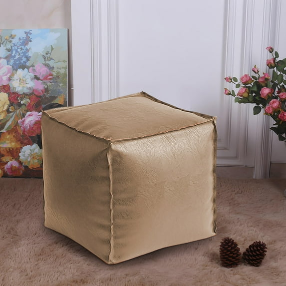 CasaChic Faux Leather Moroccan Pouf Ottoman Footstool, Waterproof Unstuffed Cover for Storage, Indoor Outdoor Footrest, Handcrafted Durable Design