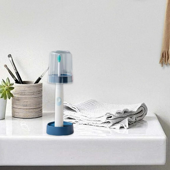 CasaChic Height Adjustable Toothbrush Bracket with Cup Holder & Dust Cover, Compartmented Plastic Organizer for Bathroom Vanity, Space-Saving Design for Toothbrushes & Toothpaste