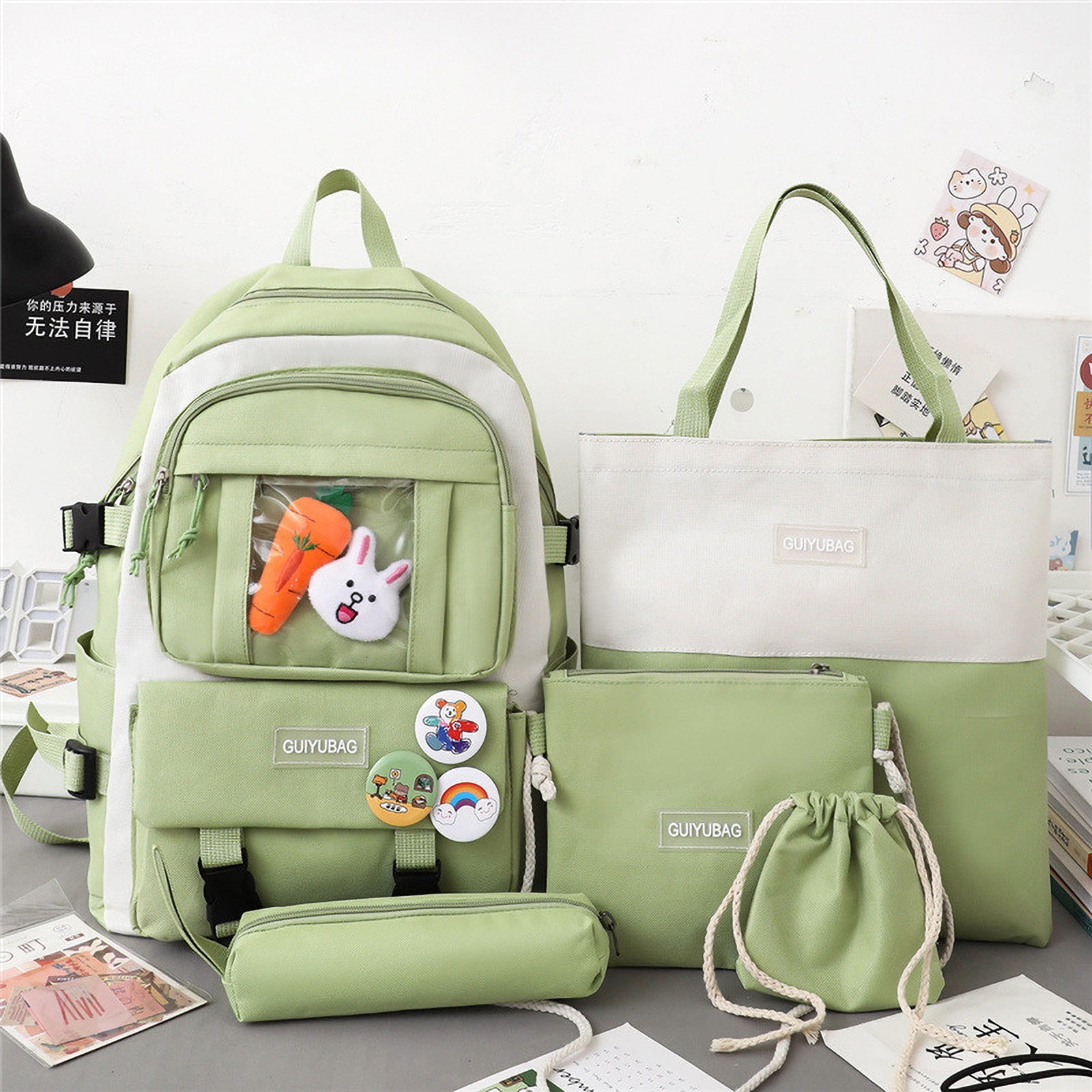 CasaChic Large Capacity Canvas Backpack Set, 5-in-1 Multi-Purpose Messenger Bag, Beam Bag & Pencil Case for Youth Daily Use