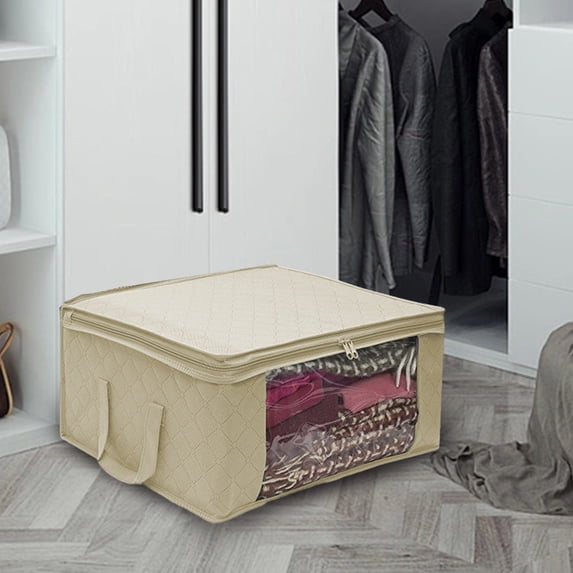 CasaChic Large Clothing Storage Bags 40L, Foldable with Zippers - Reinforced Handles & Clear Window, for Clothes, Comforters & Blankets