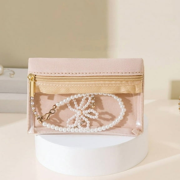 CasaChic Mini Jewelry Storage Bag - Transparent Travel Zipper Pouch for Earrings, Rings, Bracelets & Change