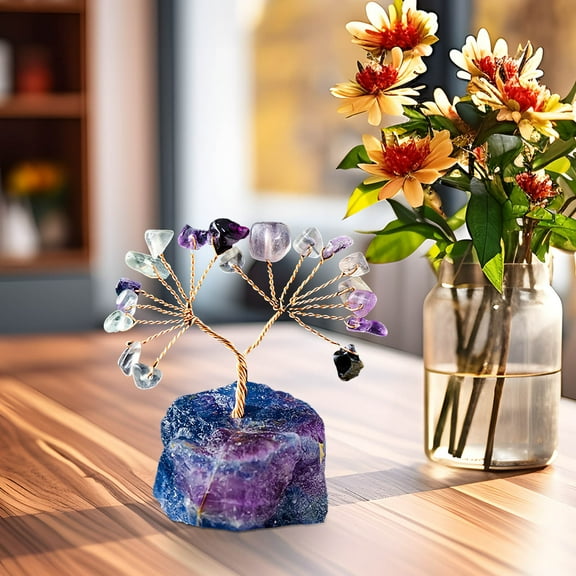 CasaChic Natural Crystal Wealth Tree, Handwoven Amethyst Base with 18 Branches, Healing Crystals Ornament for Home Office Decor & Gift
