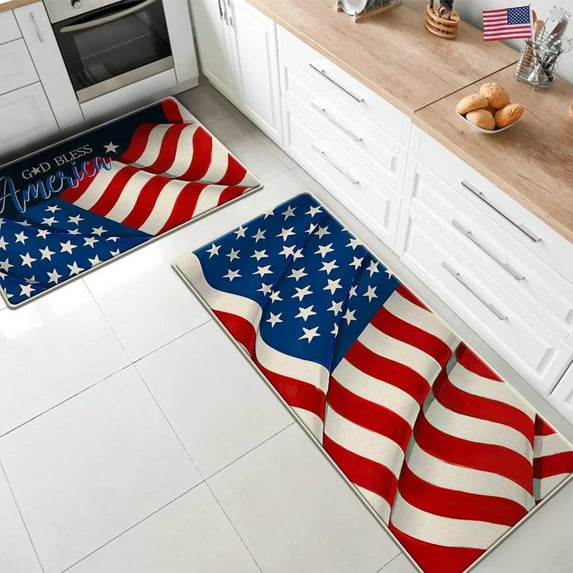 CasaChic Patriotic Star Non-Slip Cushioned Kitchen Rug, Memorial Day Summer Decor, Stain Resistant