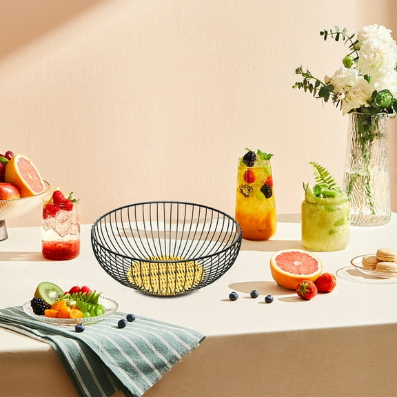 CasaChic Rattan Iron Drainage Basket, Multi-Purpose Fruit & Vegetable Tray for Living Room, Kitchen & Bathroom - Stylish Storage for Snacks, Candy & Cosmetics