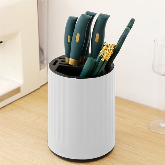 CasaChic Rotating Knife Rack, Multifunctional Kitchen Utensil Organizer with Large Capacity & Drainage Holes, 360° Swivel for Chopsticks, Knives & Tableware, Durable Plastic Countertop Storage