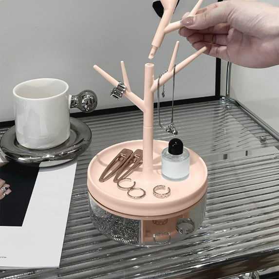 CasaChic Rotating Tree Jewelry Storage Rack, Plastic Detachable Display Stand with Drawer, for Necklace, Earring, Hair Accessories & Desktop Storage 36.5*14*5.5cm