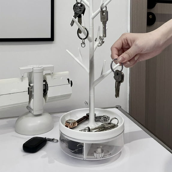 CasaChic Rotating Tree Jewelry Storage Rack, Plastic Detachable Display Stand with Drawer, for Necklace, Earring, Hair Accessories & Desktop Storage 36.5*14*5.5cm