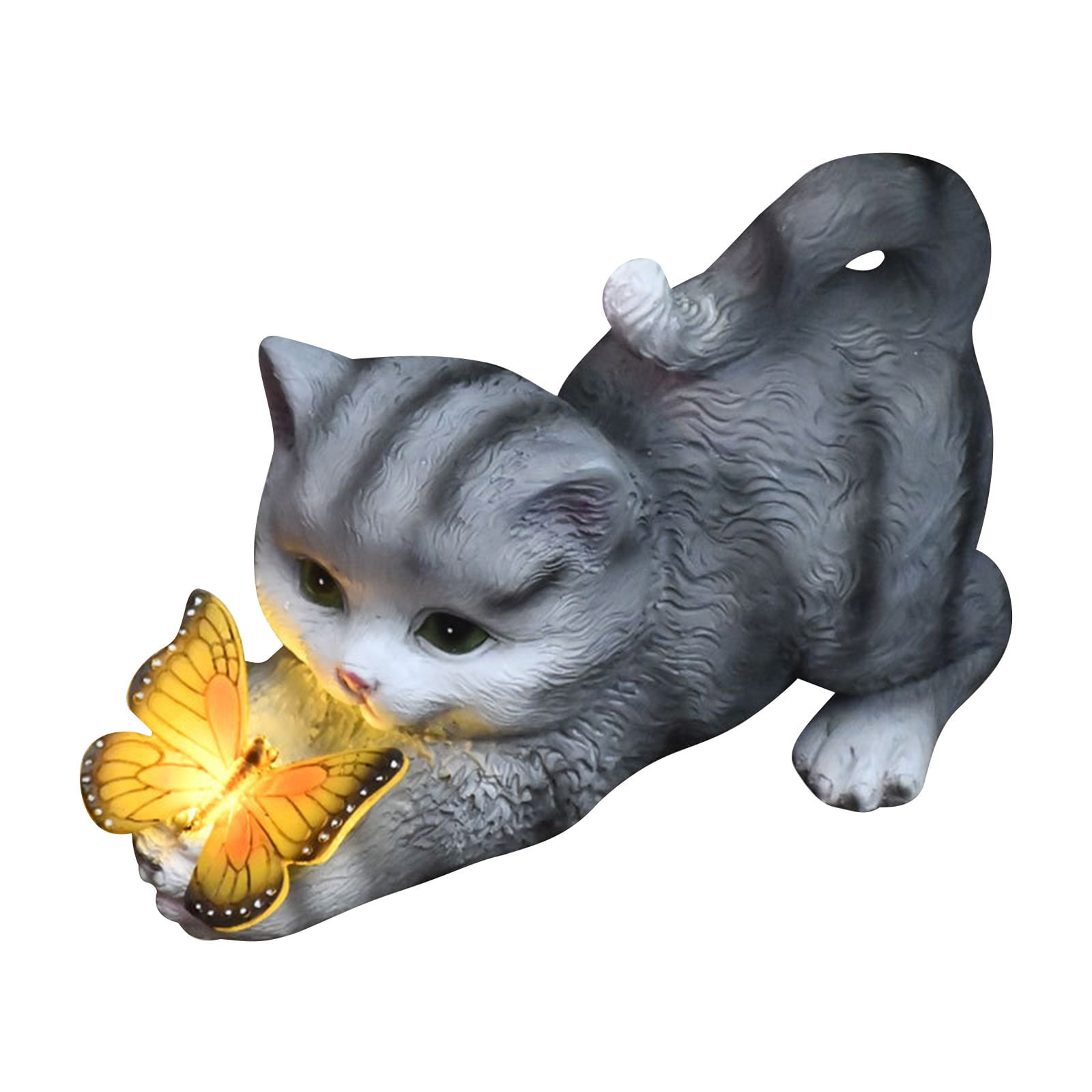 CasaChic Solar-Powered Cats & Butterfly Garden Statue, Resin Outdoor Sculpture, Waterproof Decor for Patio & Lawn, Ideal Gift for Garden Parties