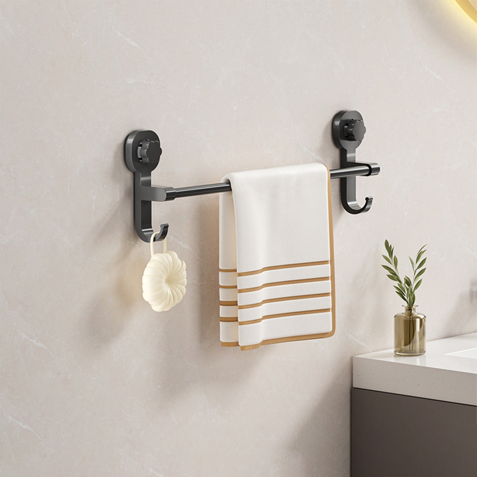 CasaChic Strong Suction Cup Punch-Free Bathroom Towel Rack, No Drill Wall Hanging Shelf, Stylish ...