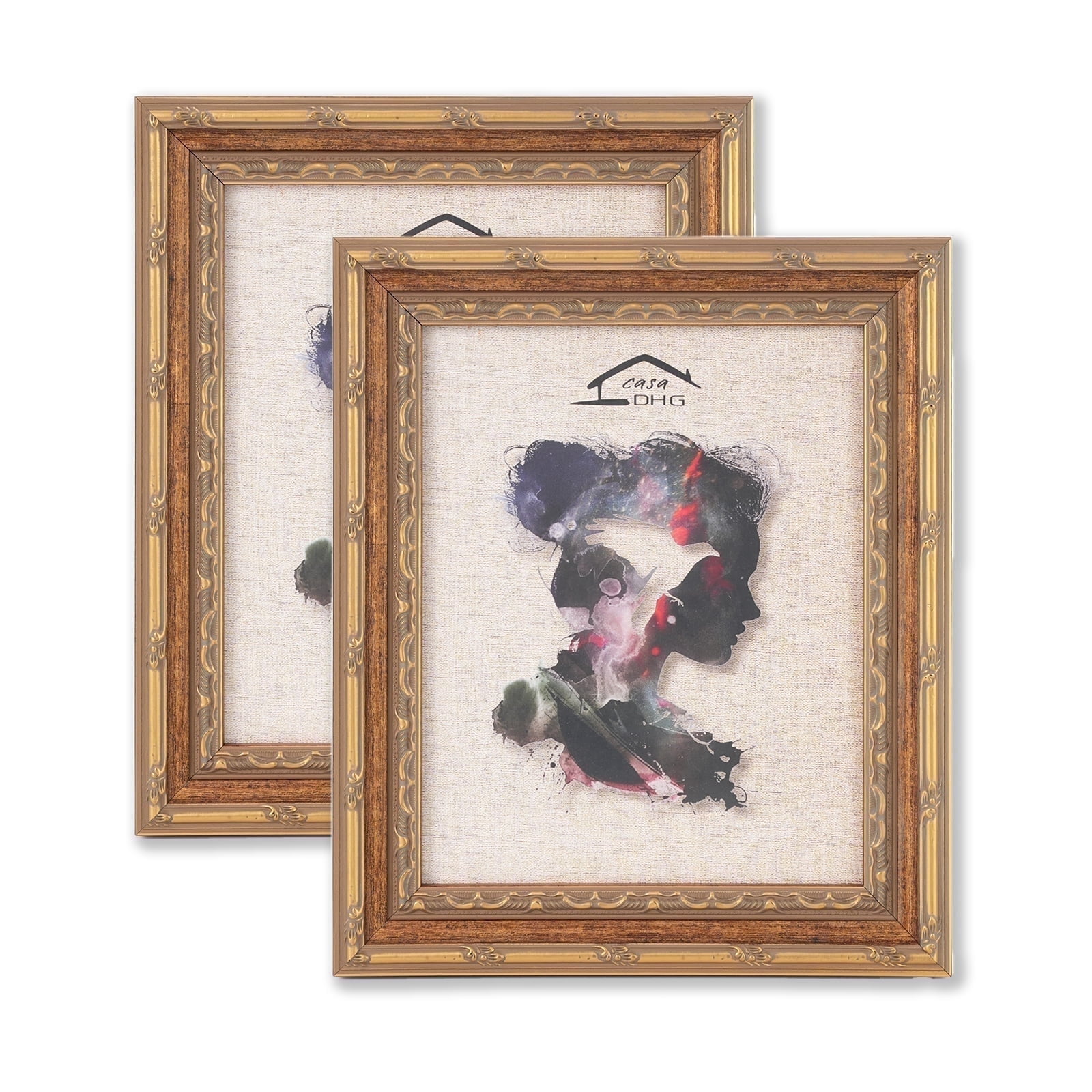 CasaDHG 2 Pack 8x10 Vintage Antique Picture Frames with Glass, Retro Design for Home, Office & Wedding Decor, Gold
