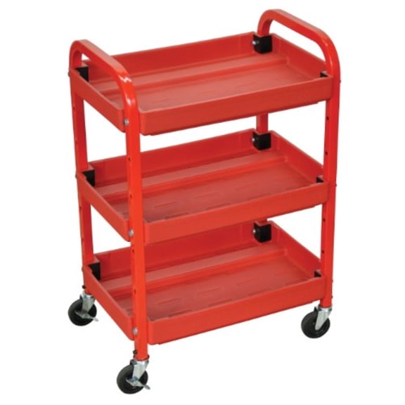 CasaFoyer 32" H Mobile Adjustable Utility Cart | 3 Plastic Shelves | Metal Frame | Rounded Handle | Red | 99 lbs Capacity | Locking Brakes | Durable Construction | Office,Garage, Shop, Storage Area