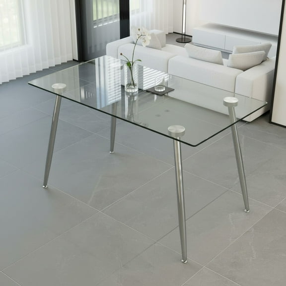 CasaGlajore 51" Modern Glass Dining Table with 8mm Tempered Glass Top, Black or Silver Metal Legs, Multi-Use Desk for Kitchen, Office, or Living Room