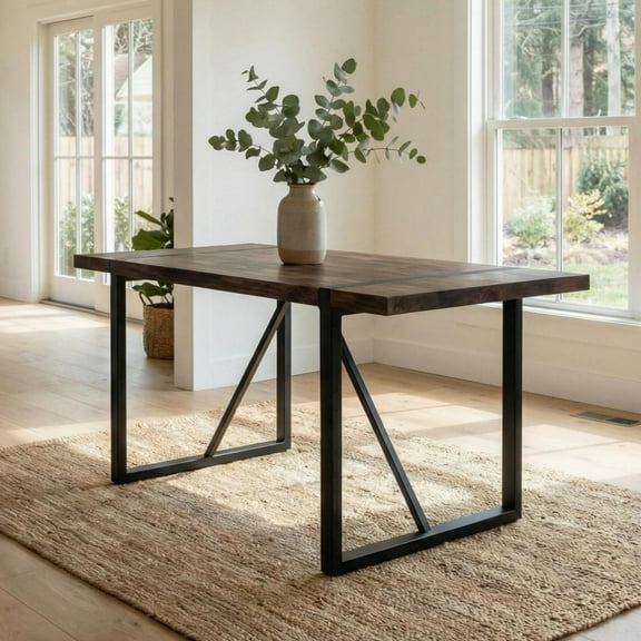 CasaGlajore 55" Modern Industrial Dining Table with MDF Tabletop and Matte Black Metal Legs
